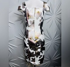 Enfocus Studio White Metallic Floral Sheath Cold Shoulder Sweetheart Knee SZ 4