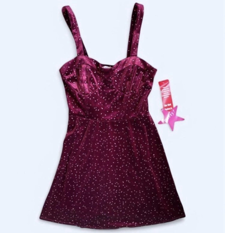 NWT Speechless Juniors Fit & Flare Velvet Glitter Mini Dress | M | Burgundy