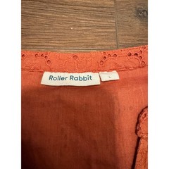 Roller Rabbit Orange Cotton Eyelet Tiered Midi Dress Puff Sleeve Womens Large