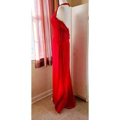 Size 10 Niteline Della Roufogali Red Halter Strap Ruched Bodice Elegant Formal