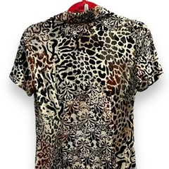 Leggiadro Shirt Dress Short Sleeve Stretch Jersey Knit Animal Print Preppy SZ 8