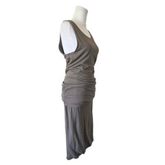 Standard James Perse Brown Ruched Sleeveless Scoop Neck Midi Dress Womens M