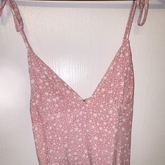 Skylar + Madison Pink/White Star V-Neck Slip Mini Dress Lined Slit M