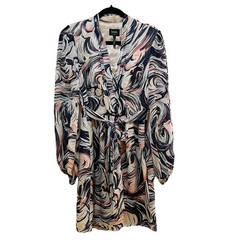 LAUNDRY BY SHELLI SEGAL Multicolor Marble Print Silk Faux Wrap Mini Dress Sz 6