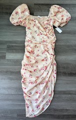 ASTR The Label Blush Floral Midi Dress Size M NWT Puff Sleeve Romantic Ruched