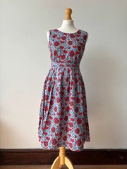 Seasalt Cornwall Women’s Grey Floral Poppy Midi Dress Tie Back Cotton UK 10