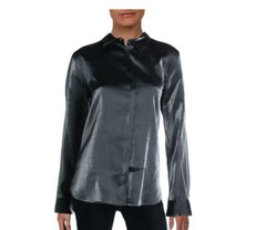 Ralph Lauren Satin Concealed Button Down Dress Shirt Womens Gunmetal Black Small
