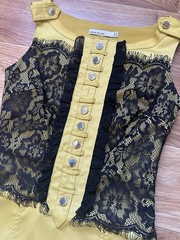 Karen Millen Mustard Yellow Black Lace Overlay Sleeveless Sheath Dress UK 8 US 4