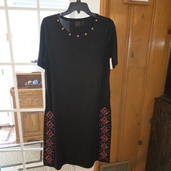 Rafaella Womens tunic size 8 Medium Black Embroidered Studded Tunic Side Slits