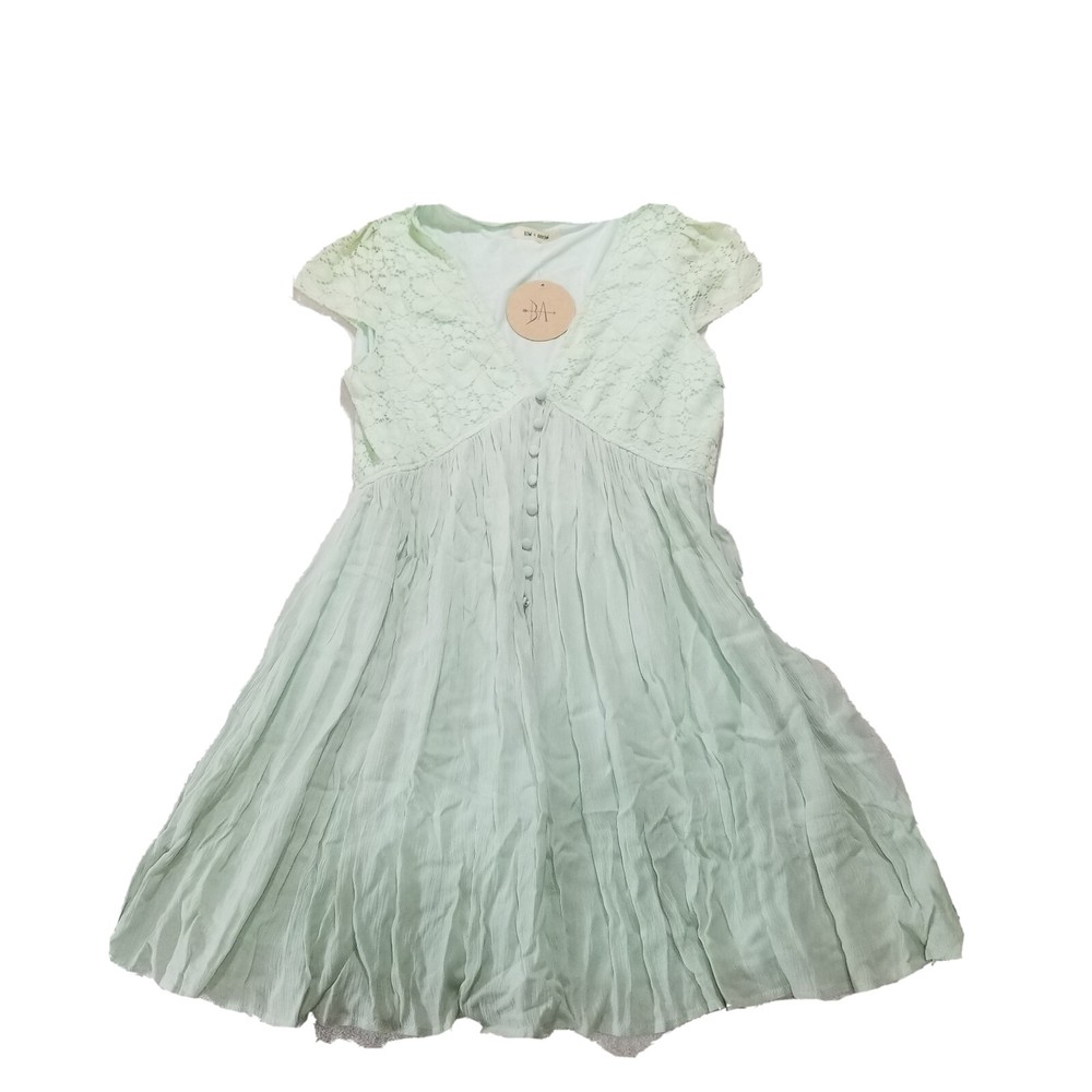 NWT Bow + Arrow Green V Neck Dress Lace Buttons Lined Medium 033