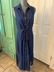 SHARAGANO, DENIM LIKE, SLEEVELESS, COLLARED, BUTTON DOWN SHEATH DRESS, 8