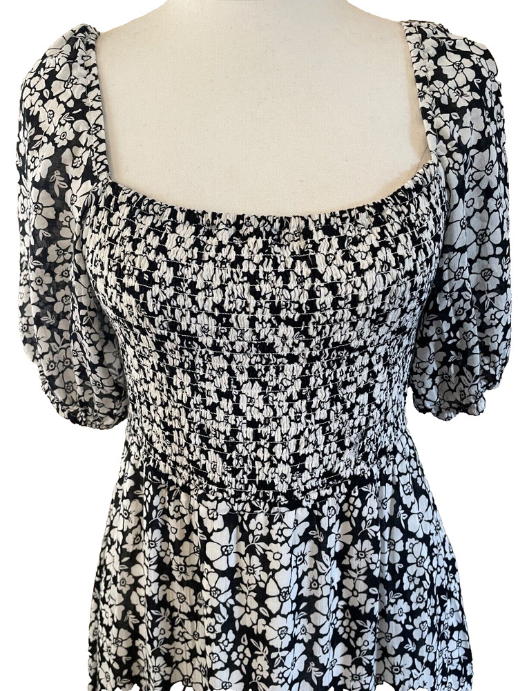 Ghanda Black & White Floral Midi Backless Dress Size M Party Elastic Bodice