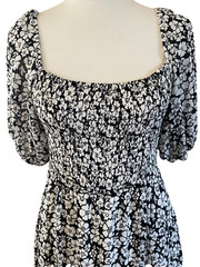 Ghanda Black & White Floral Midi Backless Dress Size M Party Elastic Bodice