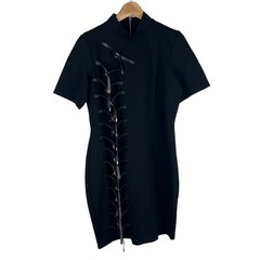 Black Milk Womens Bodycon Dress XL Black Knee Length Buckle Goth Punk