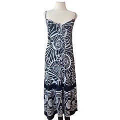 Sofia Nautical Shell Print Maxi Dress Black White Tie Front Smocked Back N Sz