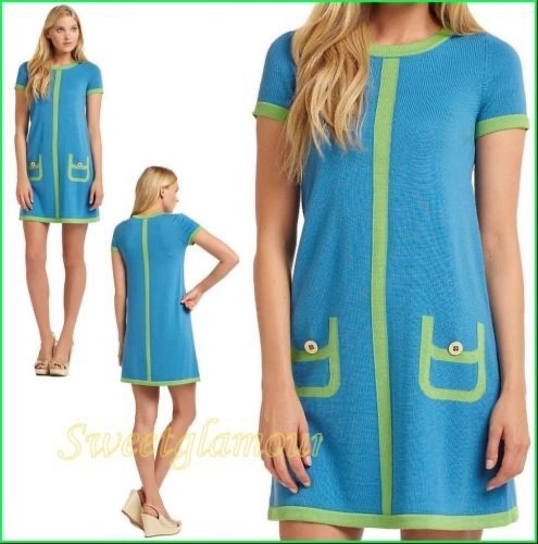 NWOT Lilly Pulitzer Marie Flutter Blue Mod Colorblock Sweater Dress