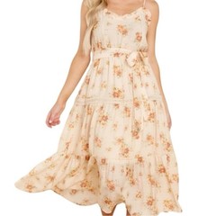 Mine Floral Midi Dress L Large Orange Lace Floral Cottagecore Prairie Whimsy