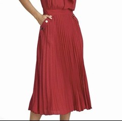 Reiss Red Pleated Halter Midi Dress Berry Pink Gold Button Detail Size 4