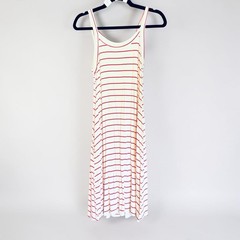 NWOT Summer Maxi Tank Dress W/ Pockets White W/ Red Stripes Size Large