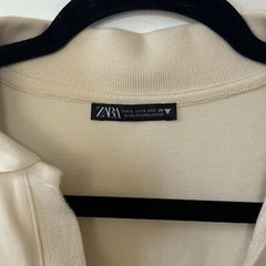 Zara Polo Shirt Dress Short Sleeve Large Cream Beige V Neck Minimalist Preppy