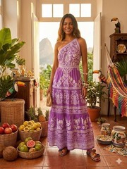 NWT FARM Rio Lilac Sweet Garden One Shoulder Maxi Dress Sz L