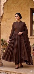 Designer Roman Silk Embroidered Gown Set Dupatta Party Wedding Anarkali Dress