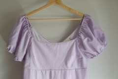 Altar&rsquo;d State Aldrin Gingham Puff Sleeve Mini Dress Lavender White Purple Large