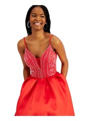 B DARLIN Womens Spaghetti Strap Full-Length Prom Fit + Flare Dress