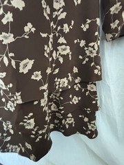 VTG Brown Beige graphic Floral Print Dress 100% Silk Back Zip Tiers PATRICK 14