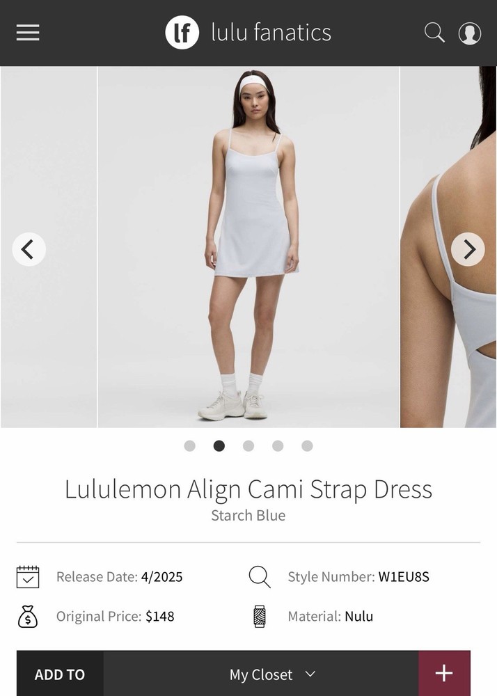 NWT Lululemon Align Cami Strap Dress Starch Blue STRH Size 4