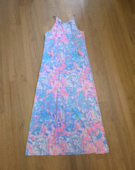 Lilly Pulitzer Women’s M Floral V-Neck Spaghetti Strap Cotton Maxi Dress Tassel
