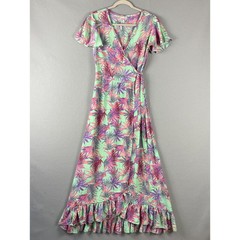 Cienna Silk Blend Wrap Dress Womens Small Ruffle Flowy Hawaiian Tropical NEW