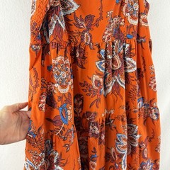 RHODE Target Floral Tiered Midi Dress Sz L Orange 100% Cotton Smocked Back Boho