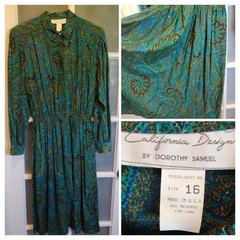 VTG California Designs Dorothy Samuel Colorful Jacquard Abstract Dress Sz 16 USA
