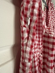 LOFT Red/White Gingham Square Neck Puff Sleeve Bow Back Mini Dress 4 Cotton
