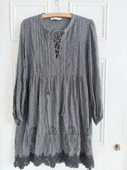ZARA Embroidered Enthracite Grey Dress Above The Knee Mini Size M