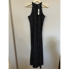 Styleword Halter Maxi Dress Black with Polka Dots Cotton Blend SZ Large NWT