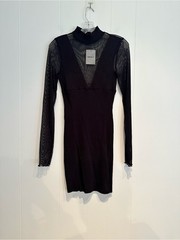 NWT Forever 21 Black Mesh Mock Neck Ribbed Bodycon Midi Dress Medium