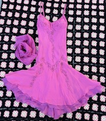 Vintage 1990s Y2K Scala Pink Silk Chiffon Beaded Midi Dress XS Fit & Flare