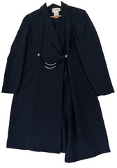 Vintage Danny & Nicole 8 Maxi Coat Dress Navy Blue Silver Closure Power Suit