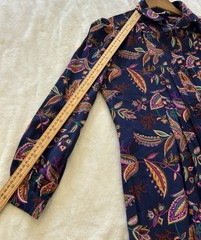 Schrader Sport NY Dress SZ 12 Button Navy Floral Boho Modest Chic Retro Vintage
