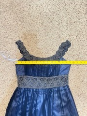 ADRIANNA PAPELL Blue Silk Heavy Scalloped Beaded Fit & Flare Tulle Skirt Dress 4