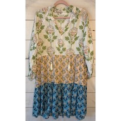 Roller Rabbit Floral Tiered Mini Dress Multicolor Block Print Tassel Tie Size M
