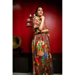 Indian Vintage 100% Cotton Long Beach Maxi Kaftan Dress One Size Caftan Kimono