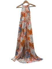 ZESICA Womens Long Halter Neck Floral Print Backless Split Beach Maxi Dress Sz M