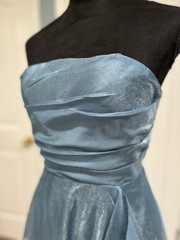 Donna Karan Strapless Pleated A-Line Gown NWT Size 4 Blue Metallic Split