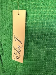 Eliza J Green Tweed Shift Knee Length Dress Fringe Crew Neck Zip Short Sleeve 10