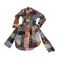Unbreak.it Patchwork Silk Button Up Shirt Dress Small Tied Wild Animal Print