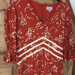 *JIGSAW SCRIBBLE PRINT RED & WHITE MIDI TEA DRESS*
