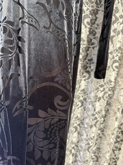 NWOT burnout velvet paisley stretch fabric high slit low back dark gray sheer